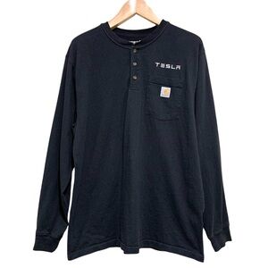 Carhartt Tesla Black Long Sleeve Men's Loose Fit Shirt Size Large Cotton Casual